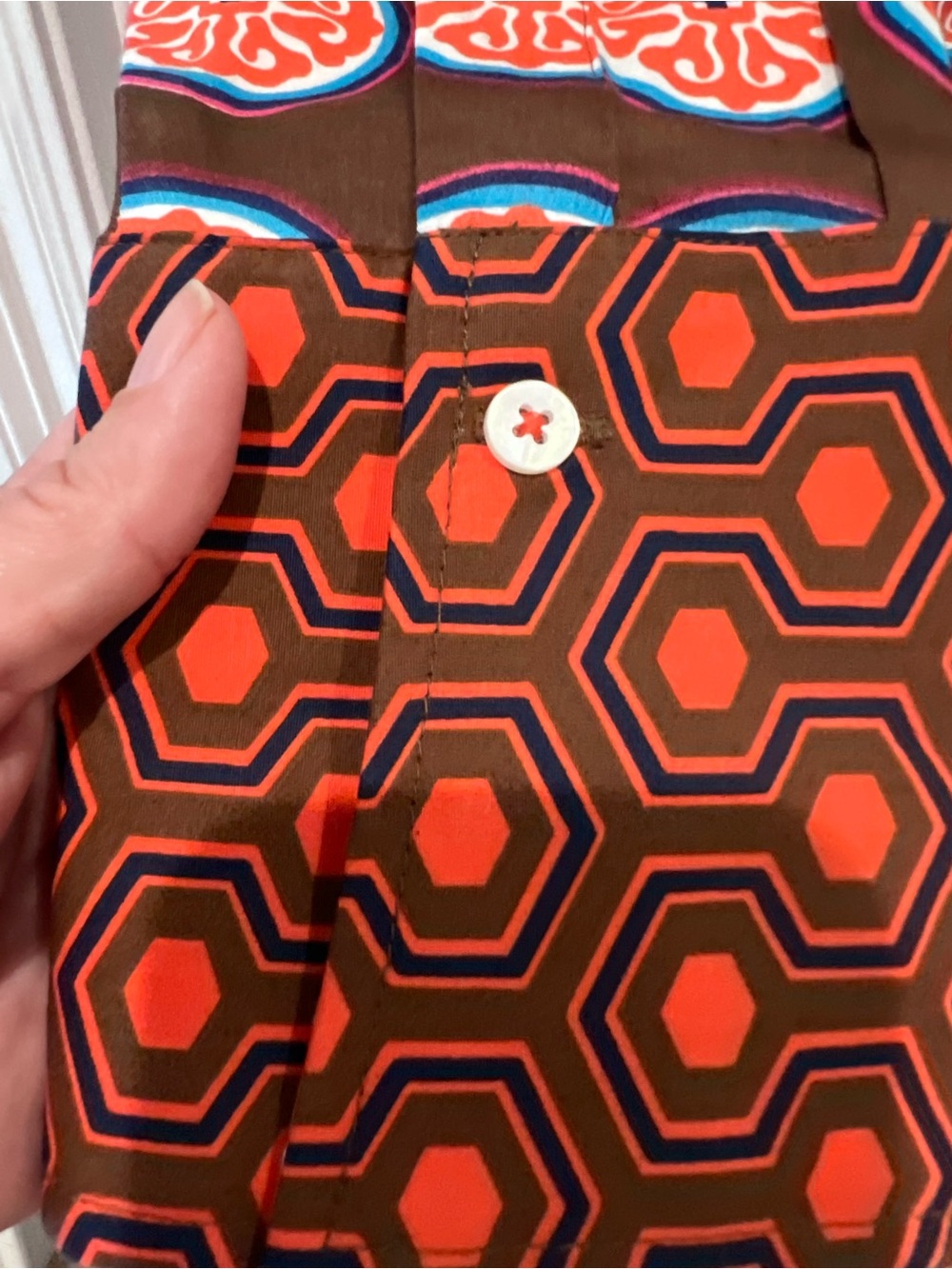 Tizzie Brown Button-Down Shirt with Orange Medallion Print Size XL - Picture 11 of 16